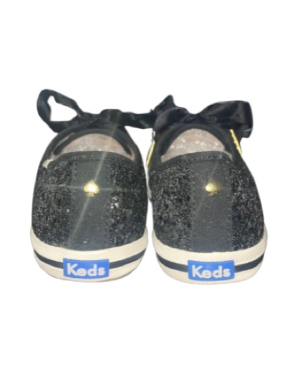 Keds x Kate Spade, Black, Glitter Satin Ribbon Lace-Up Sneakers, Size 7.5 - Picture 5 of 10